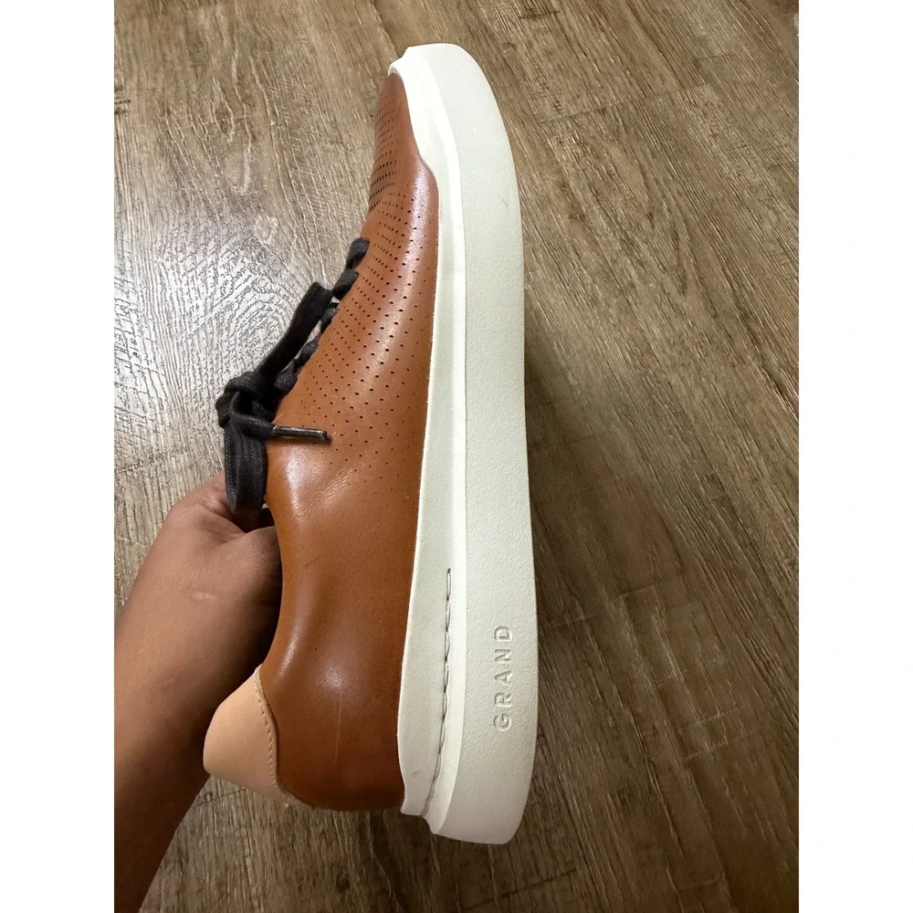 Cole Haan Grand Crosscourt Perforated Leather Sneakers British Tan Mens 10